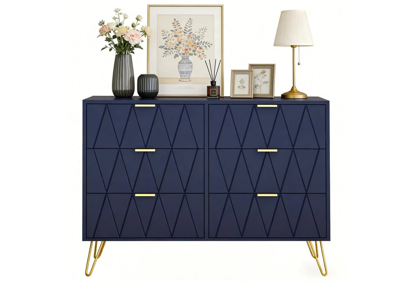 UEV Kommode mit 6 Schubladen, Sideboard für Wohnzimmer Schlafzimmer 100 x 34 x 73 cm Mehrzweckschrank Küchenschrank Buffet TV Board Schrank mit Füße Aufbewahrungsschrank - Bild 2