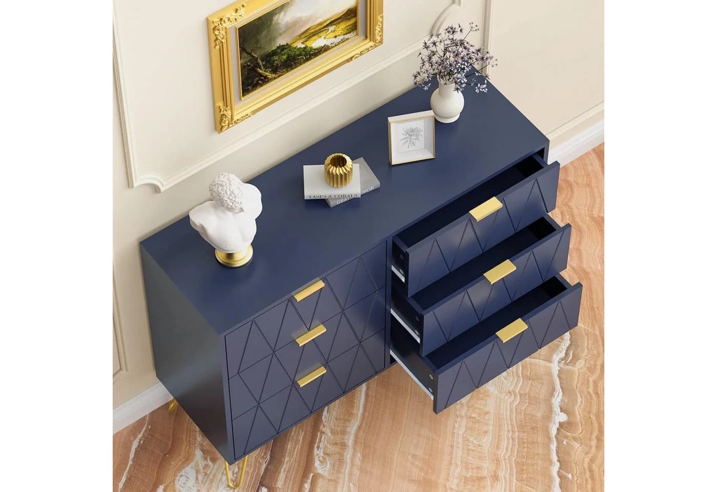 UEV Kommode mit 6 Schubladen, Sideboard für Wohnzimmer Schlafzimmer 100 x 34 x 73 cm Mehrzweckschrank Küchenschrank Buffet TV Board Schrank mit Füße Aufbewahrungsschrank - Bild 3