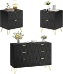 UEV Schlafzimmer-Set 3er-Set Kommode 6 Schubladen Nachttisch Skandinavisch Goldene Griffe Bild 2