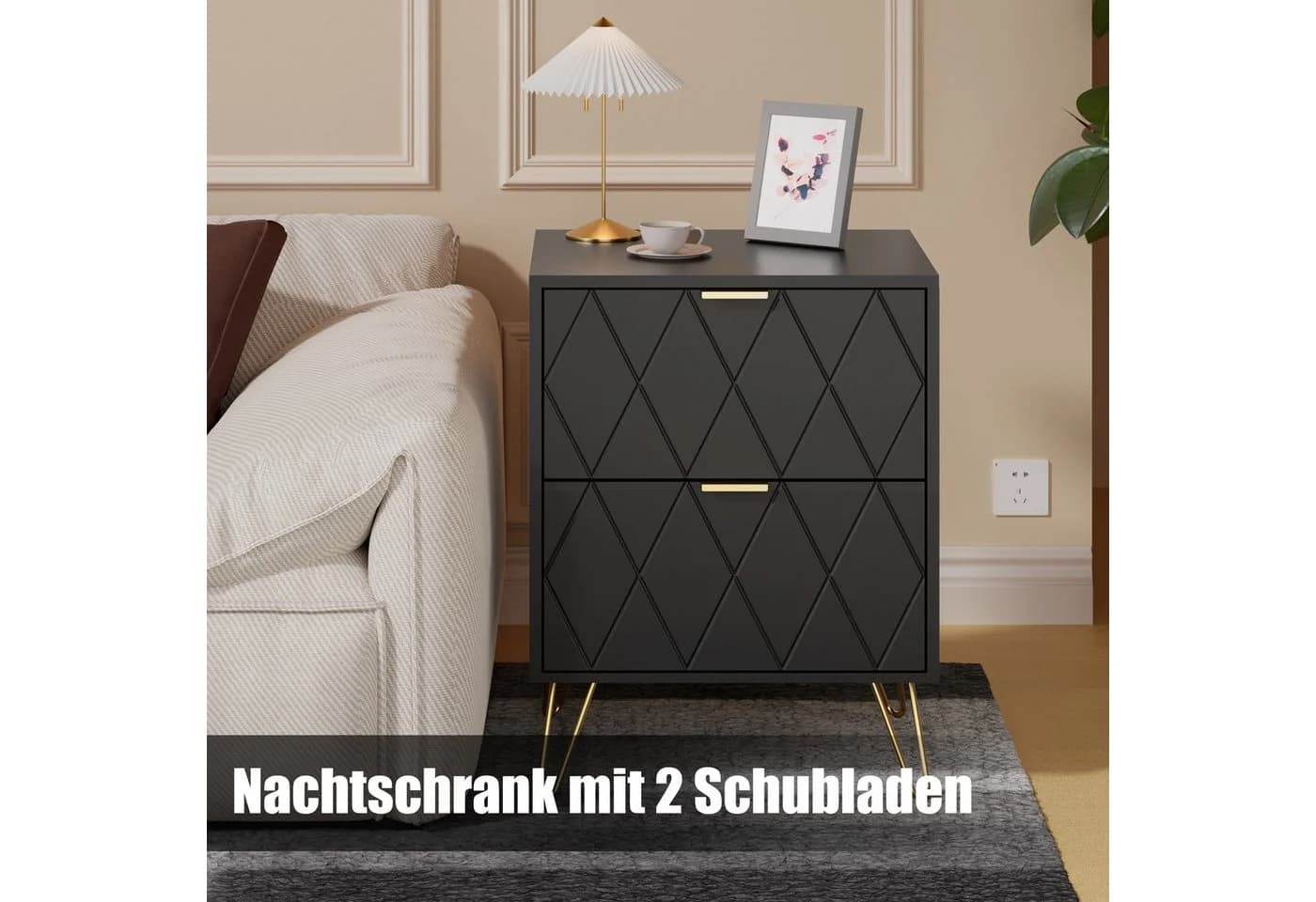 UEV Schlafzimmer-Set 3er-Set Kommode 6 Schubladen Nachttisch Skandinavisch Goldene Griffe - Bild 4