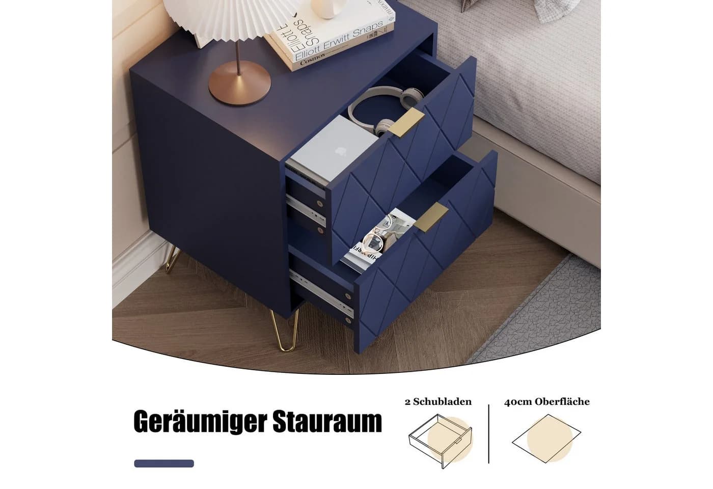 UEV Schlafzimmer-Set 3er-Set Kommode 6 Schubladen Nachttisch Skandinavisch Goldene Griffe - Bild 4
