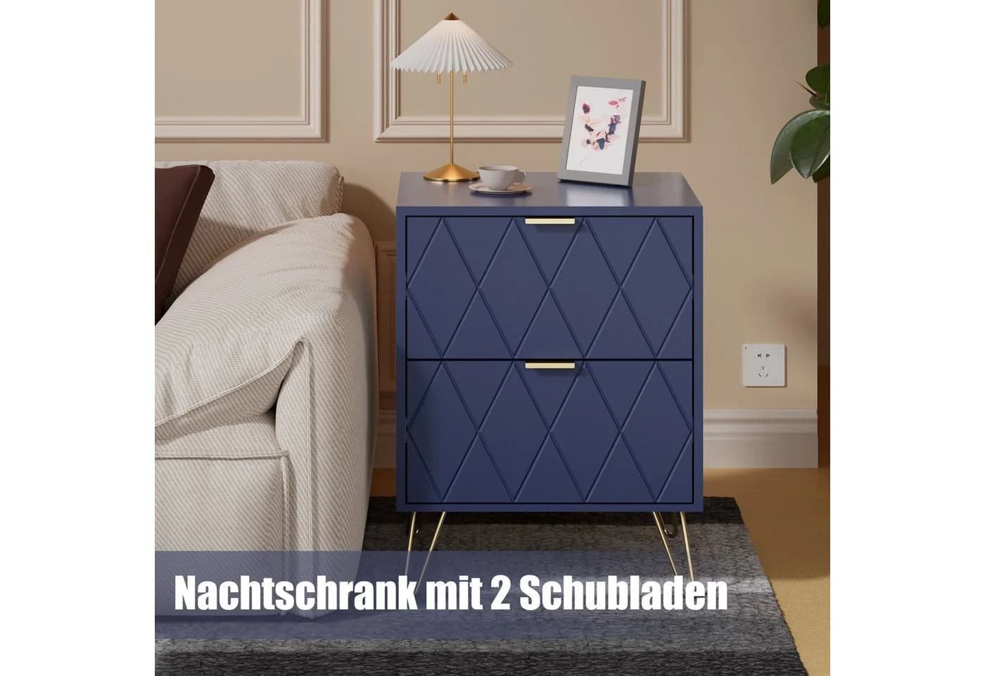 UEV Schlafzimmer-Set 3er-Set Kommode 6 Schubladen Nachttisch Skandinavisch Goldene Griffe - Bild 5
