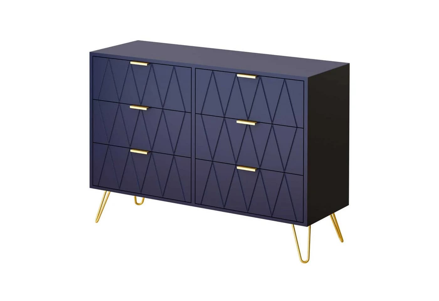 UEV Kommode mit 6 Schubladen, Sideboard für Schlafzimmer Wohnzimmer 100 x 34 x 73 cm Mehrzweckschrank mit gold Fuß, Highboard, Sideboard mit Schubladen, Schmal kommode - Bild 2