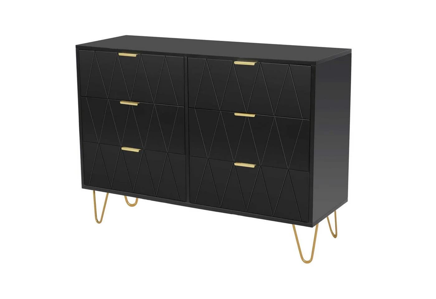 UEV Kommode mit 6 Schubladen, Sideboard für Schlafzimmer Wohnzimmer 100 x 34 x 73 cm Mehrzweckschrank mit gold Fuß - Bild 2