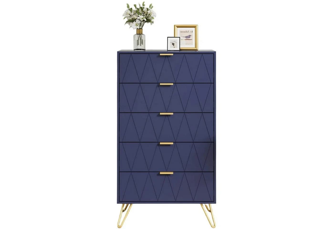 UEV Kommode 5 Schubladen Highboard Schmal Beistellschrank Dunkel Blau - Bild 2