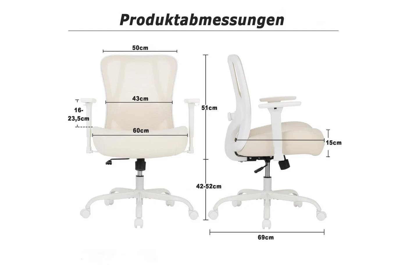 UEV Bürostuhl 226kg belastbar, Mesh, verstellbare Armlehnen, 15cm Sitzkissen, Wippfunktion - Bild 4