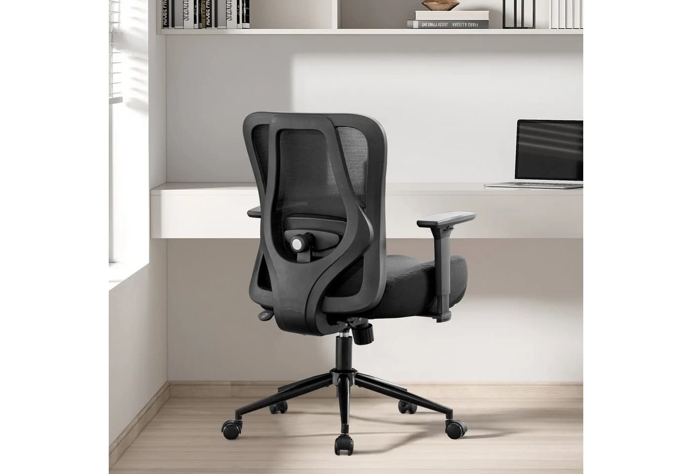 UEV Bürostuhl 226kg belastbar ergonomisch, Schreibstuhl Mesh verstellbare Armlehnen atmungsaktiv Stoff 15cm Sitzkissen Chefsessel mit Wippfunktion für Schwergewichtige - Bild 3