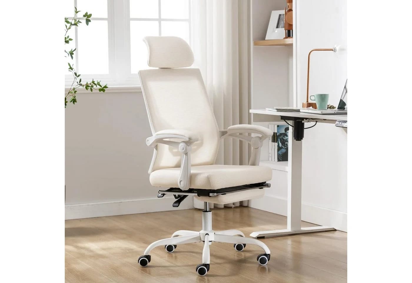 UEV Bürostuhl Schreibtischstuhl Ergonomisch Chefsessel Beige Höhenverstellbar