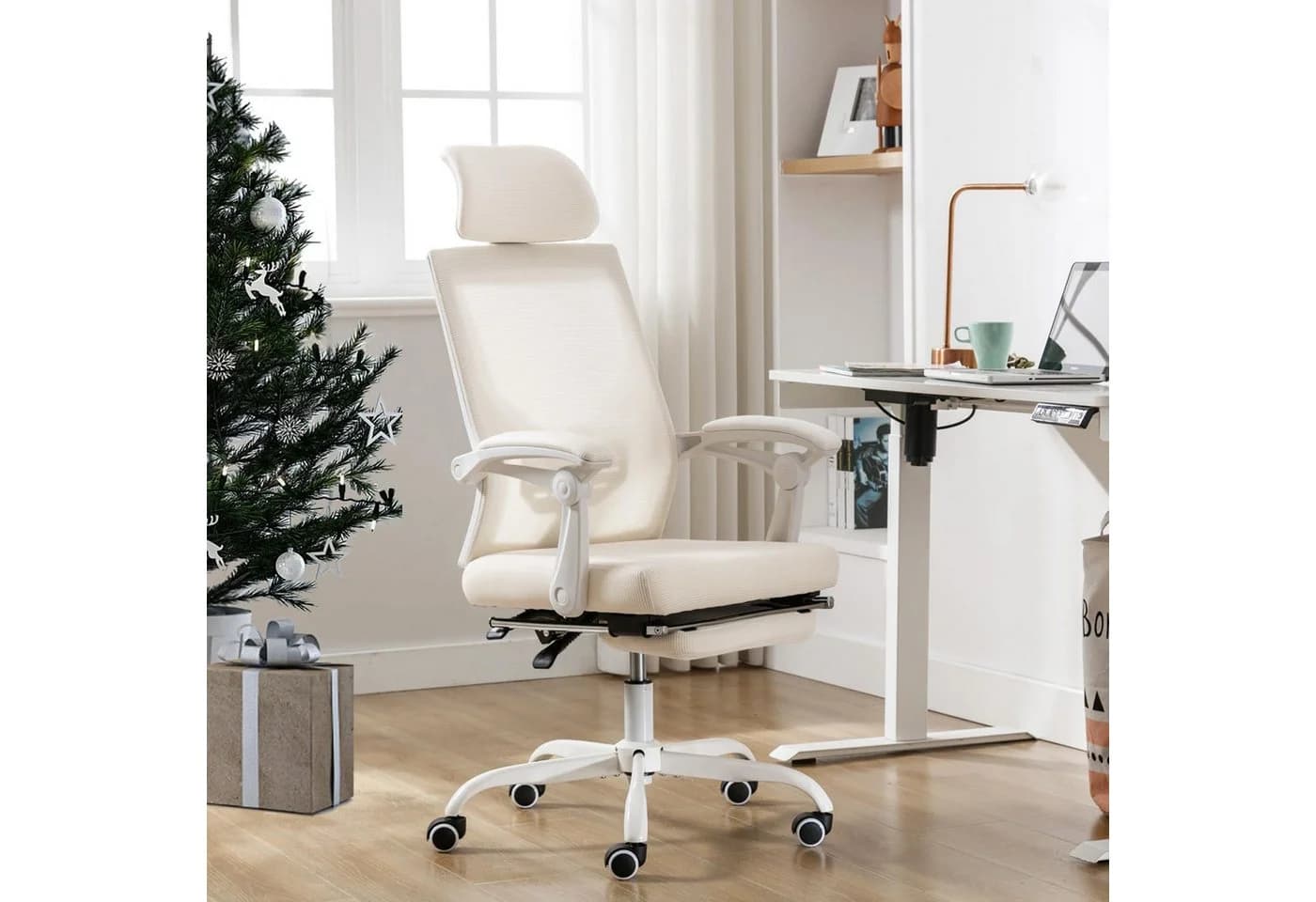 UEV Bürostuhl Schreibtischstuhl Ergonomisch Chefsessel Beige Höhenverstellbar - Bild 3