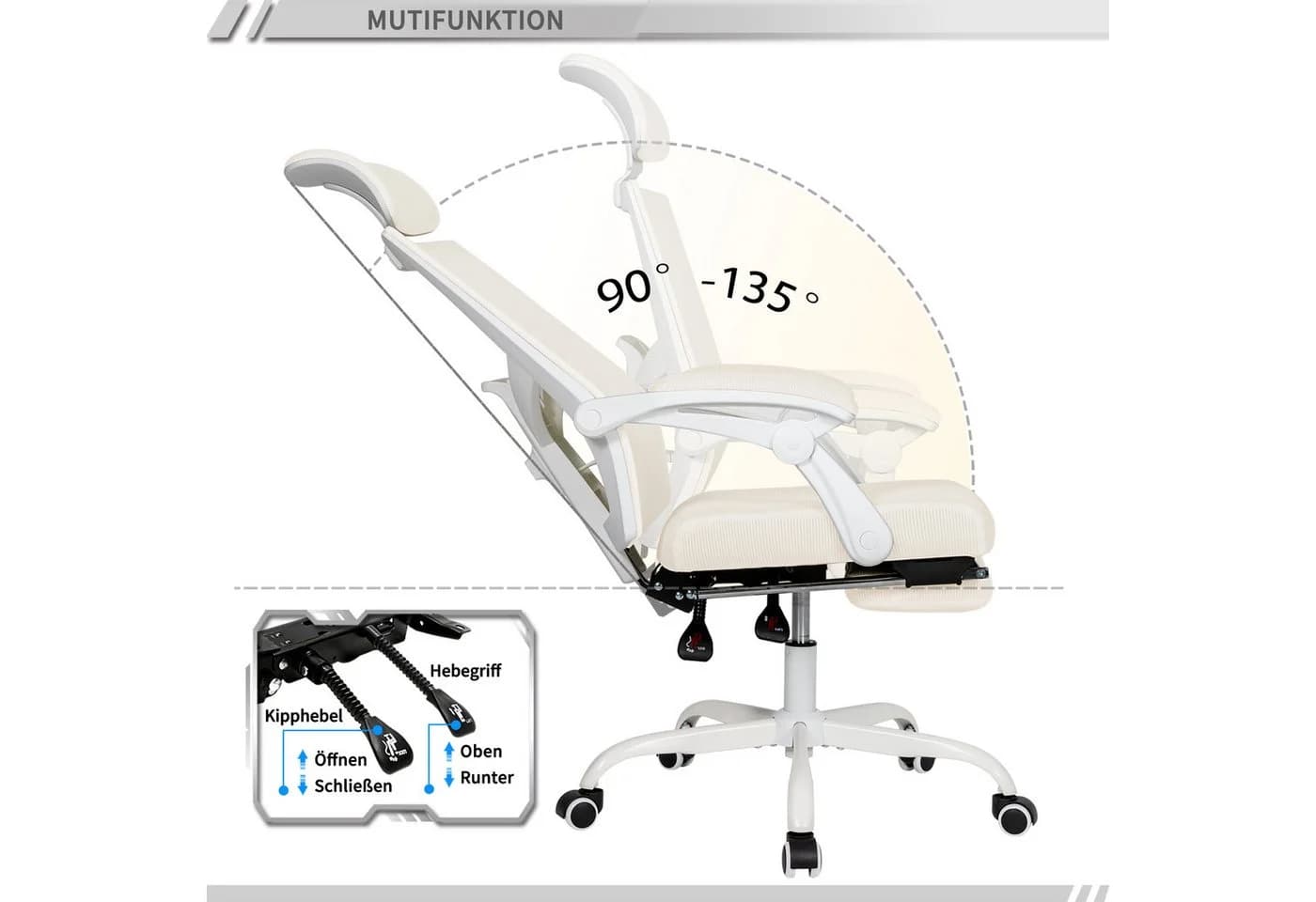 UEV Bürostuhl Schreibtischstuhl Ergonomisch Chefsessel Beige Höhenverstellbar - Bild 5