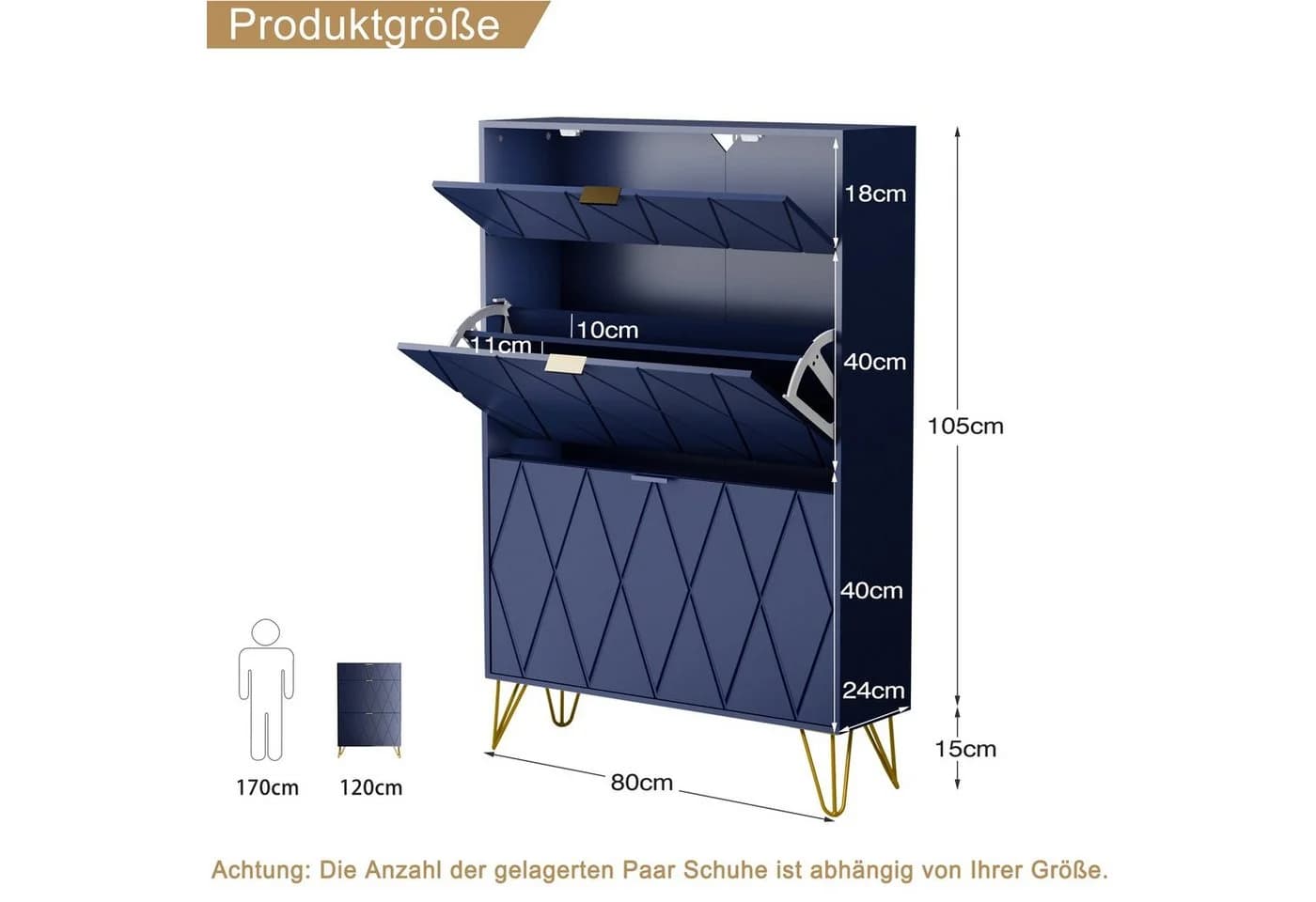 UEV Schuhschrank 2 Klappen 16 Paar Schuhe 80x24x120 cm Platzsparend - Bild 5