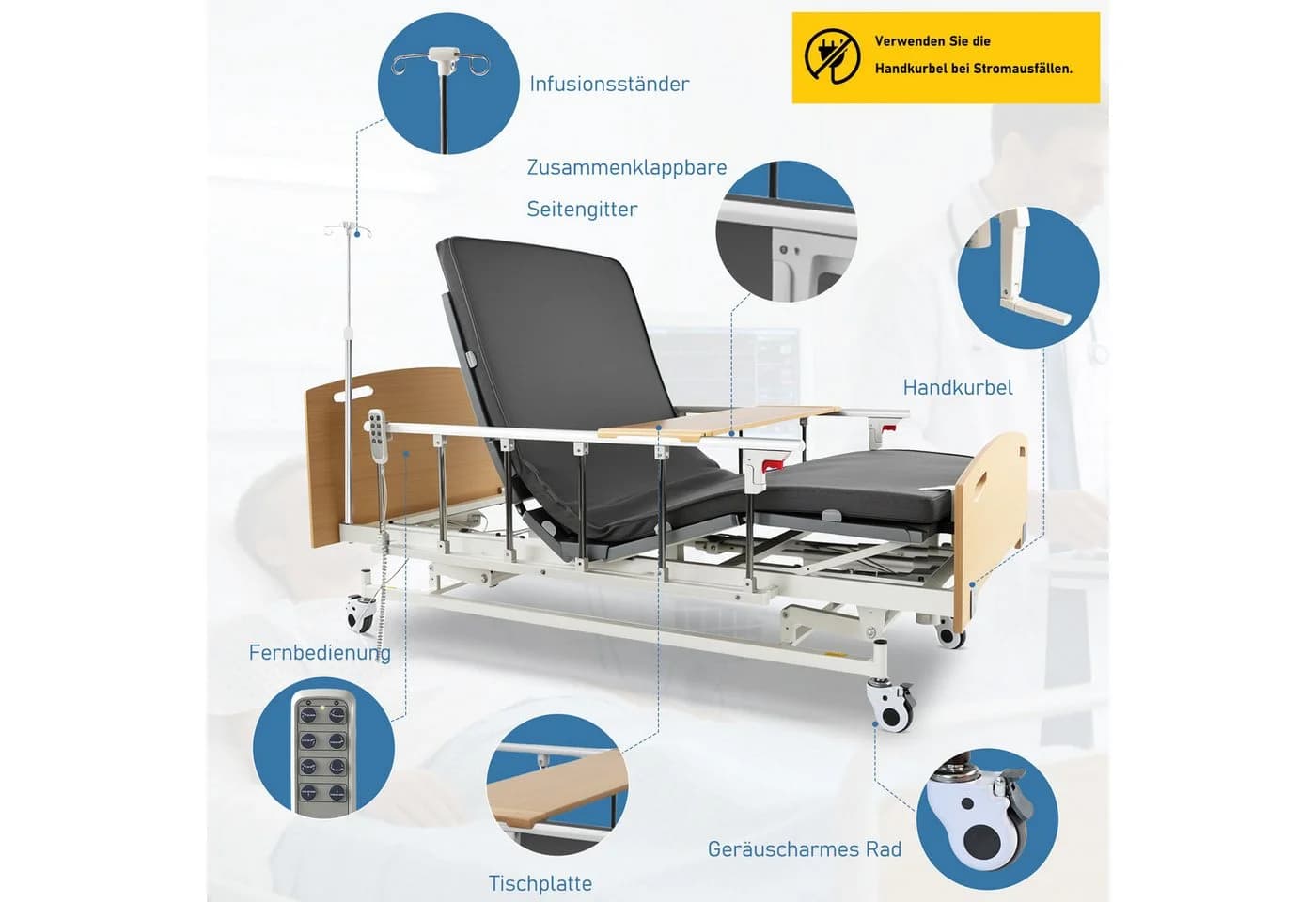 Vankel Elektrisches Pflegebett 4 Funktionen mit Matratze & 205kg Tragkraft - Bild 3