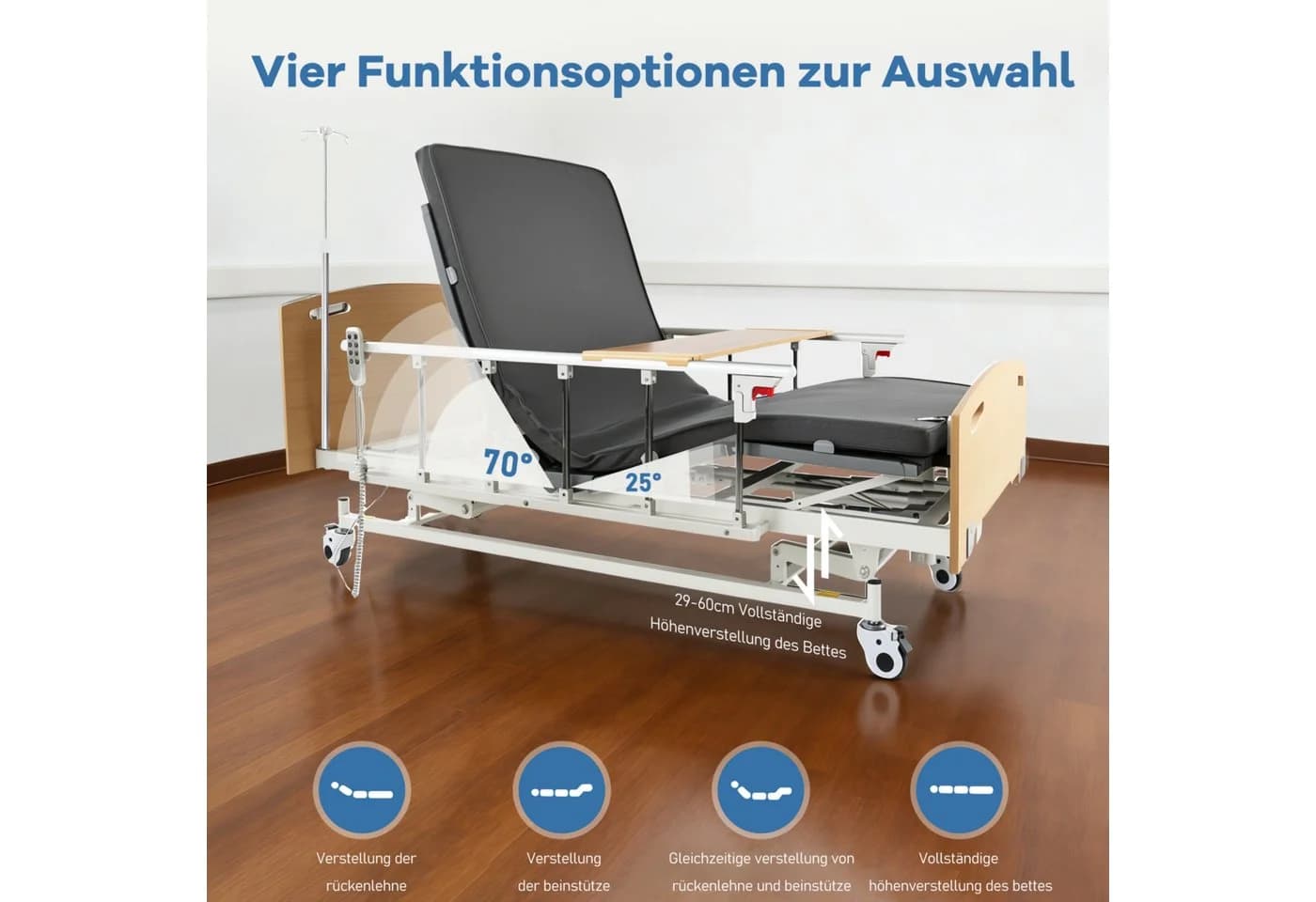 Vankel Elektrisches Pflegebett 4 Funktionen mit Matratze & 205kg Tragkraft - Bild 4