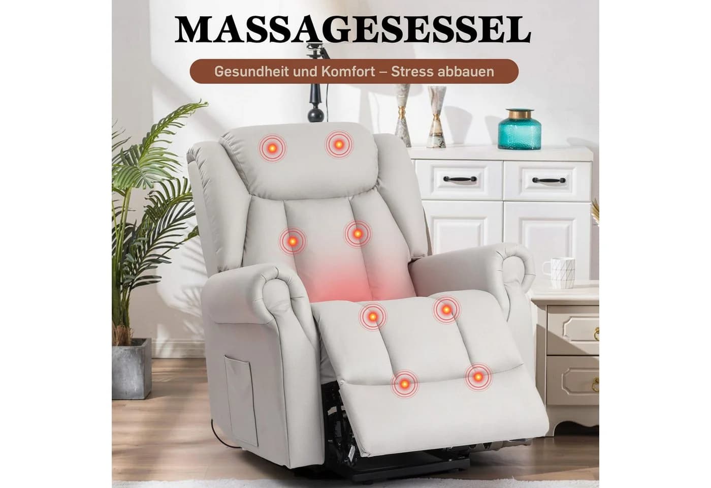 Vankel Elektrischer Relaxsessel Grau mit Massage & Wärme