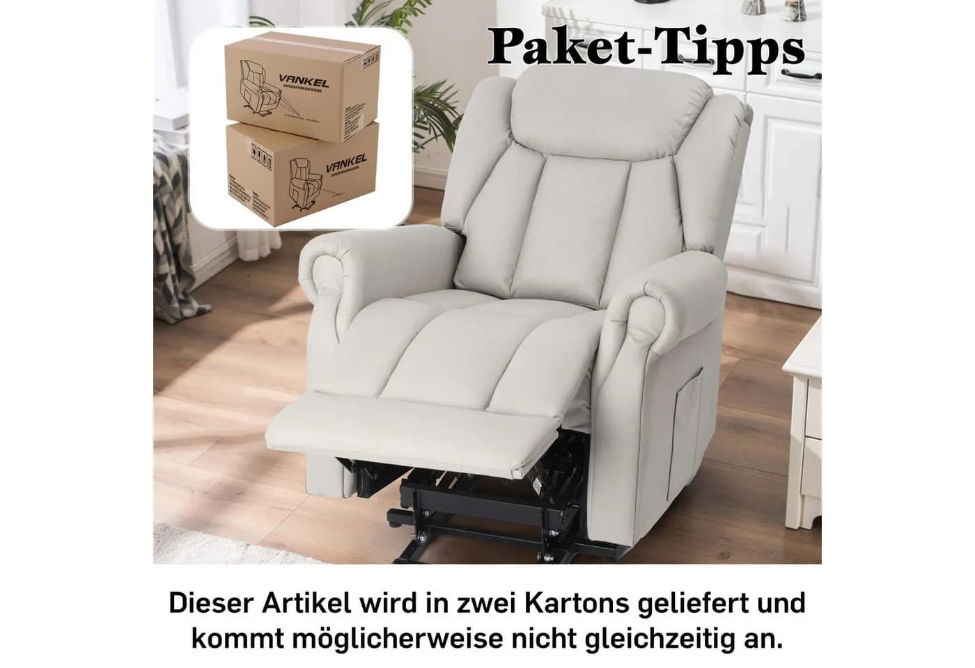Vankel Elektrischer Relaxsessel Grau mit Massage & Wärme - Bild 5