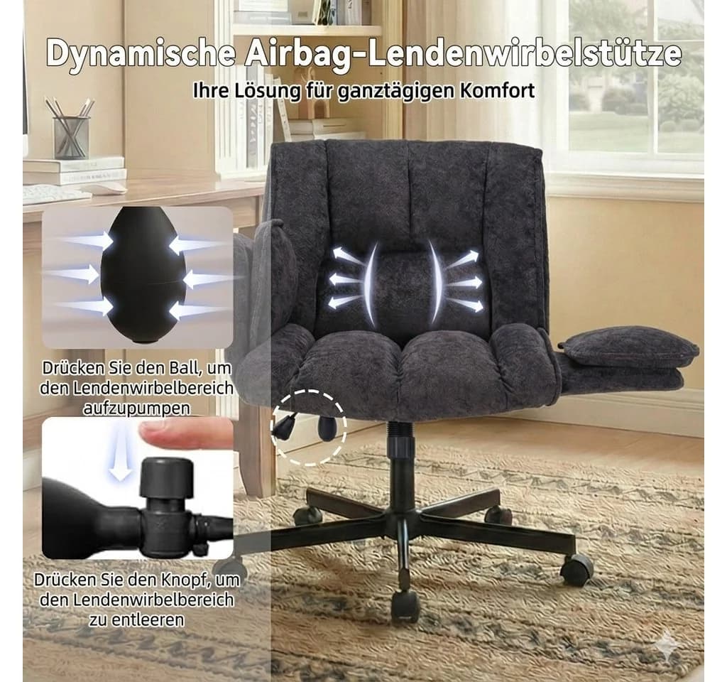 Leawin Bürostuhl Ergonomisch mit Air-Lordosenstütze & Klapparmlehnen - Bild 4