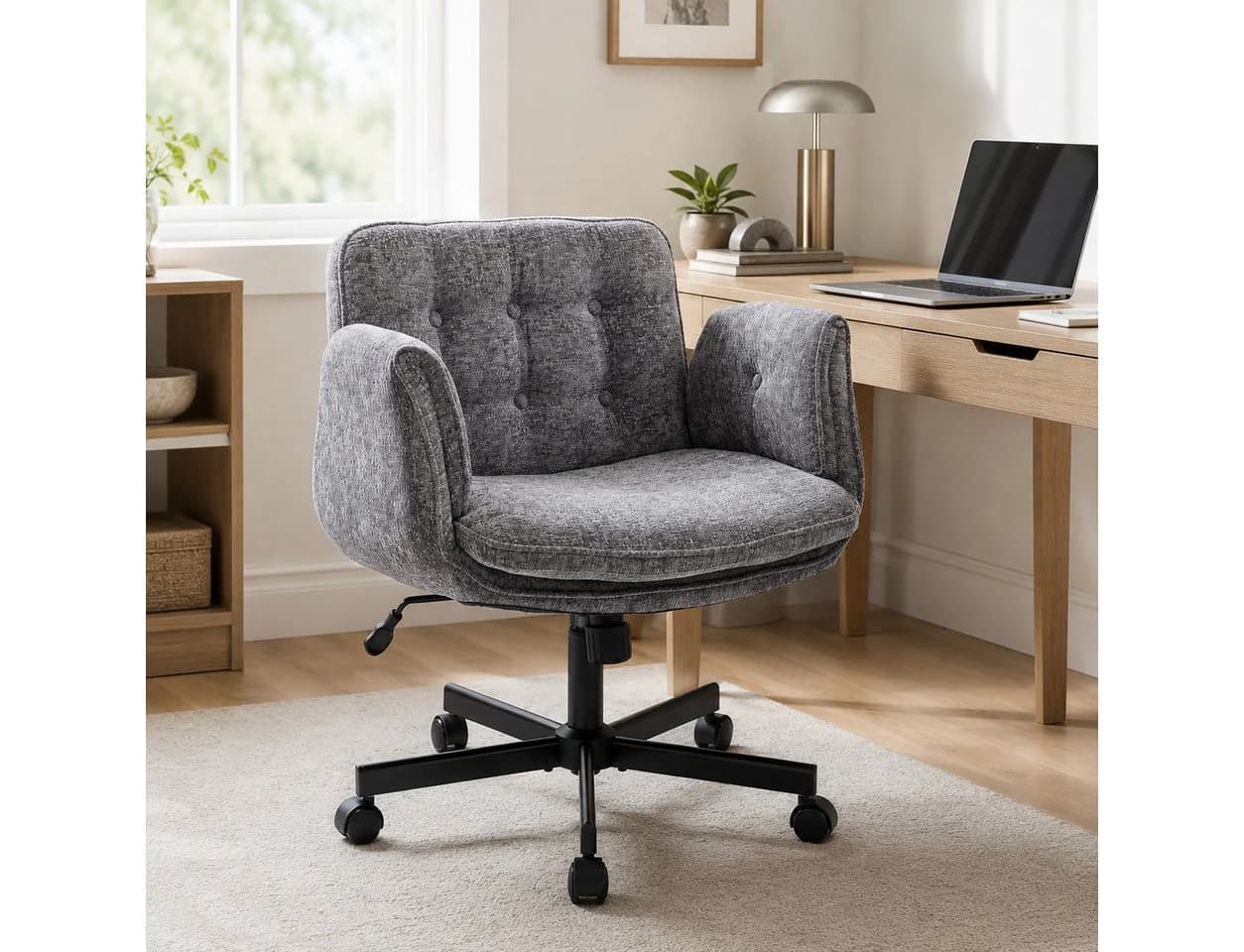 Leawin Bürostuhl ergonomisch mit breitem Sitz und Chenille-Bezug Grau - Bild 2