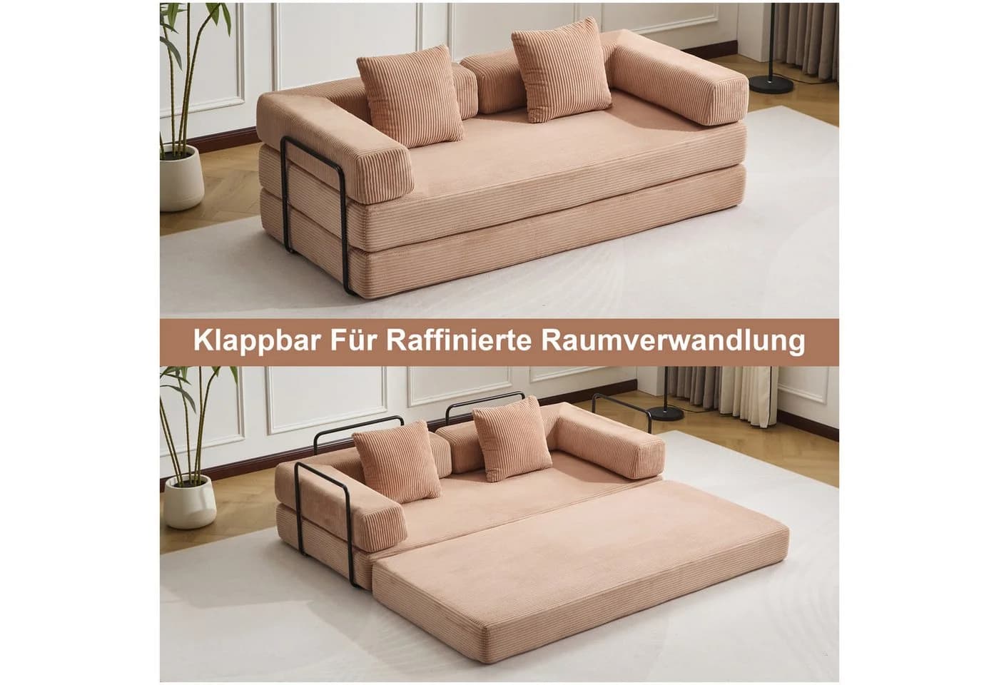 Vankel Loungesofa Faltbares Schlafsofa Cord 4-in-1