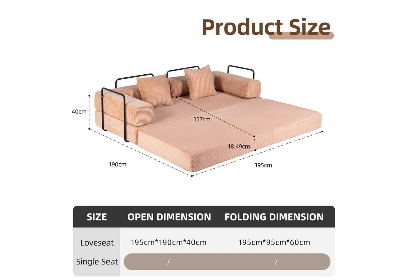 Vankel Loungesofa Faltbares Schlafsofa Cord 4-in-1 - Bild 4