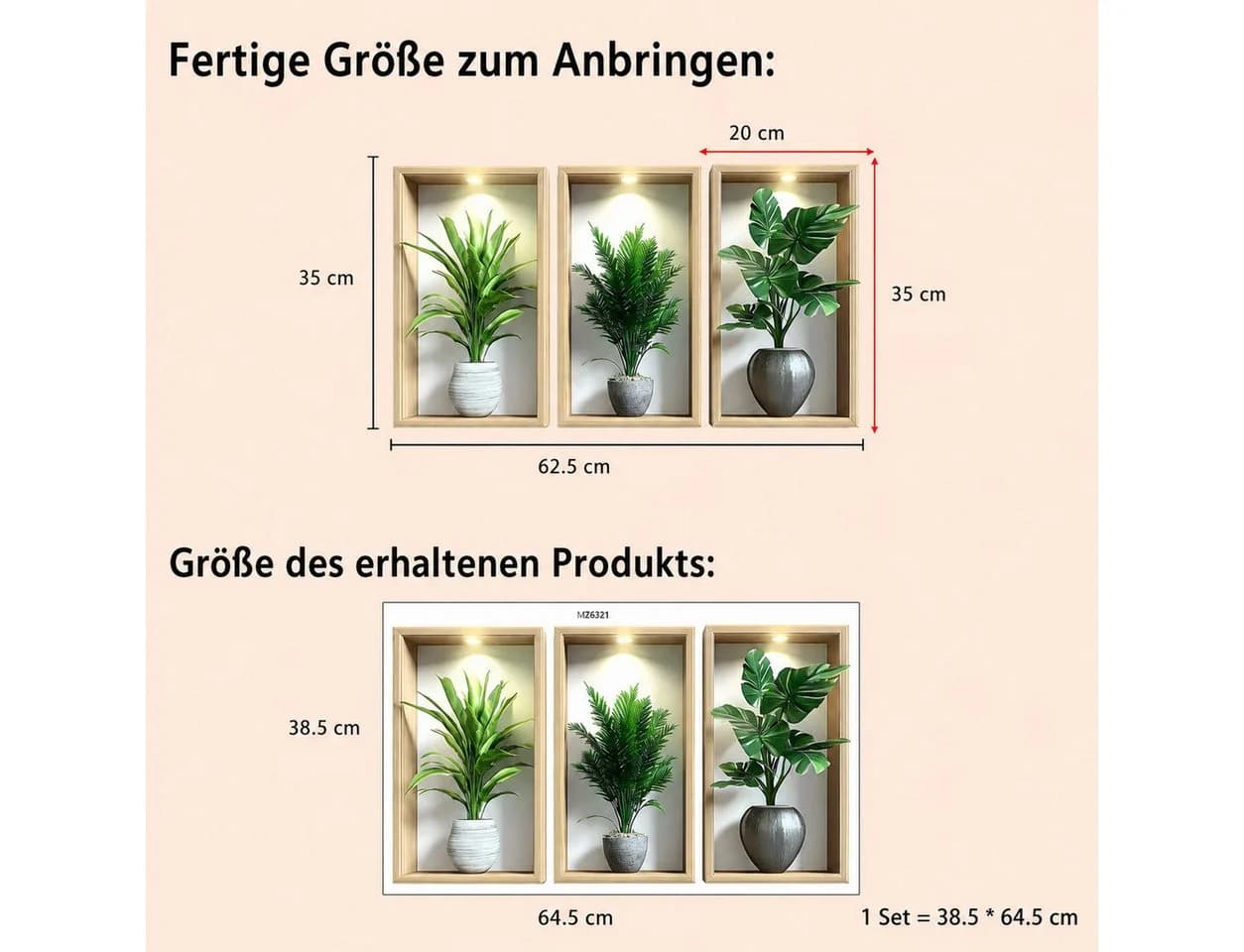 MOPUEA 3D Pflanzen-Wandaufkleber Grün 3 Stück Wandtattoo