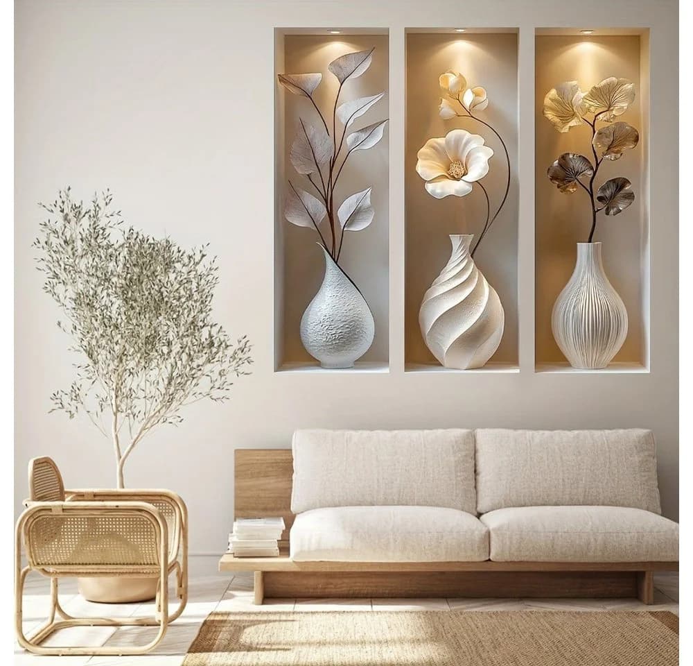 MOPUEA Wandsticker 3er Set Vasen Blumen Motive Modern - Bild 2
