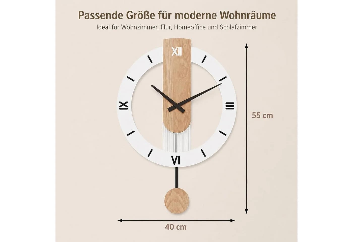 MOPUEA Wanduhr Weiß Modern Skandinavisch Lautlos Mit Pendel - Bild 5