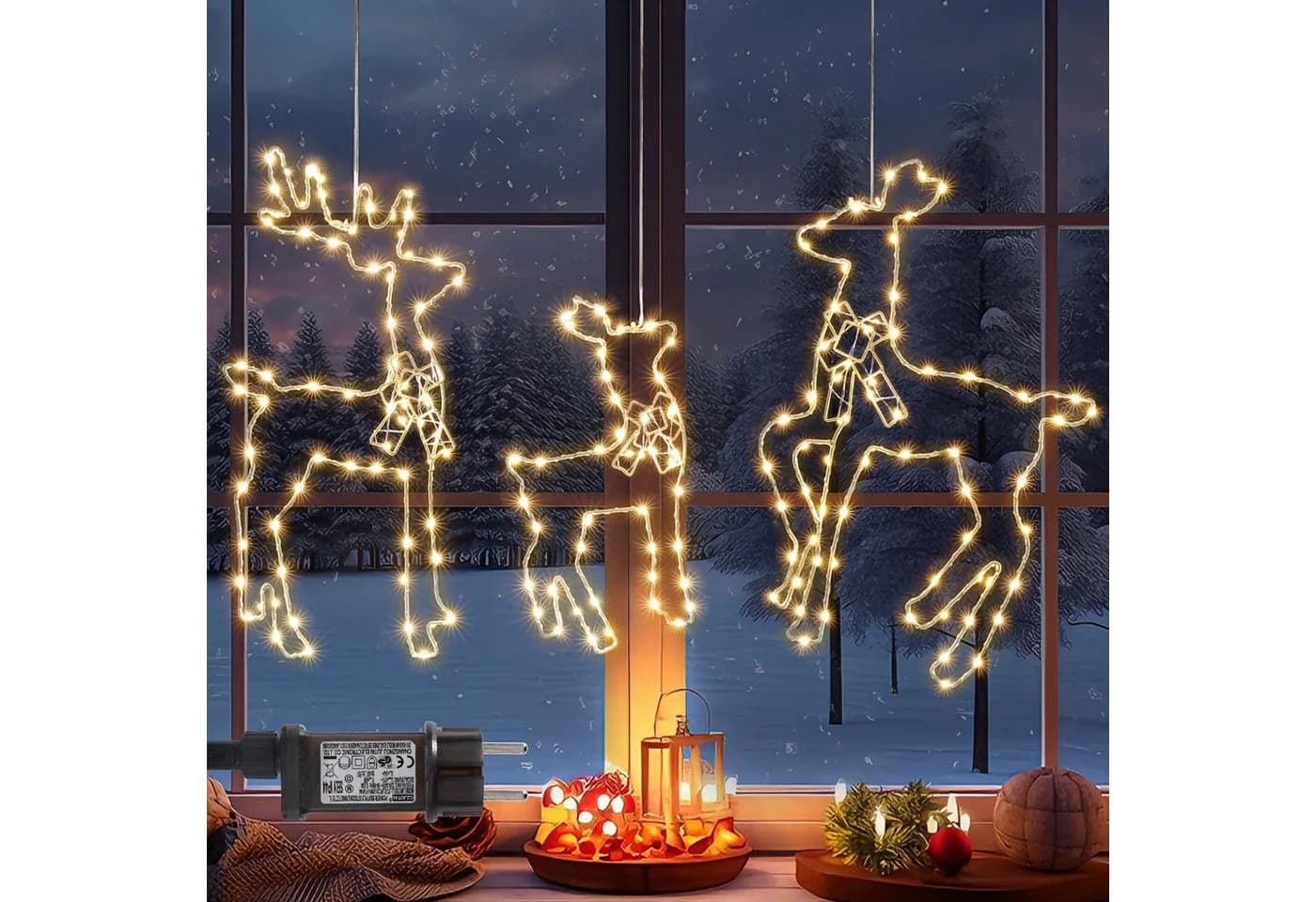 Quntis LED-Lichterkette mit 3 Rentier-Figuren, 177 LEDs, Timer, Weiß - Bild 2