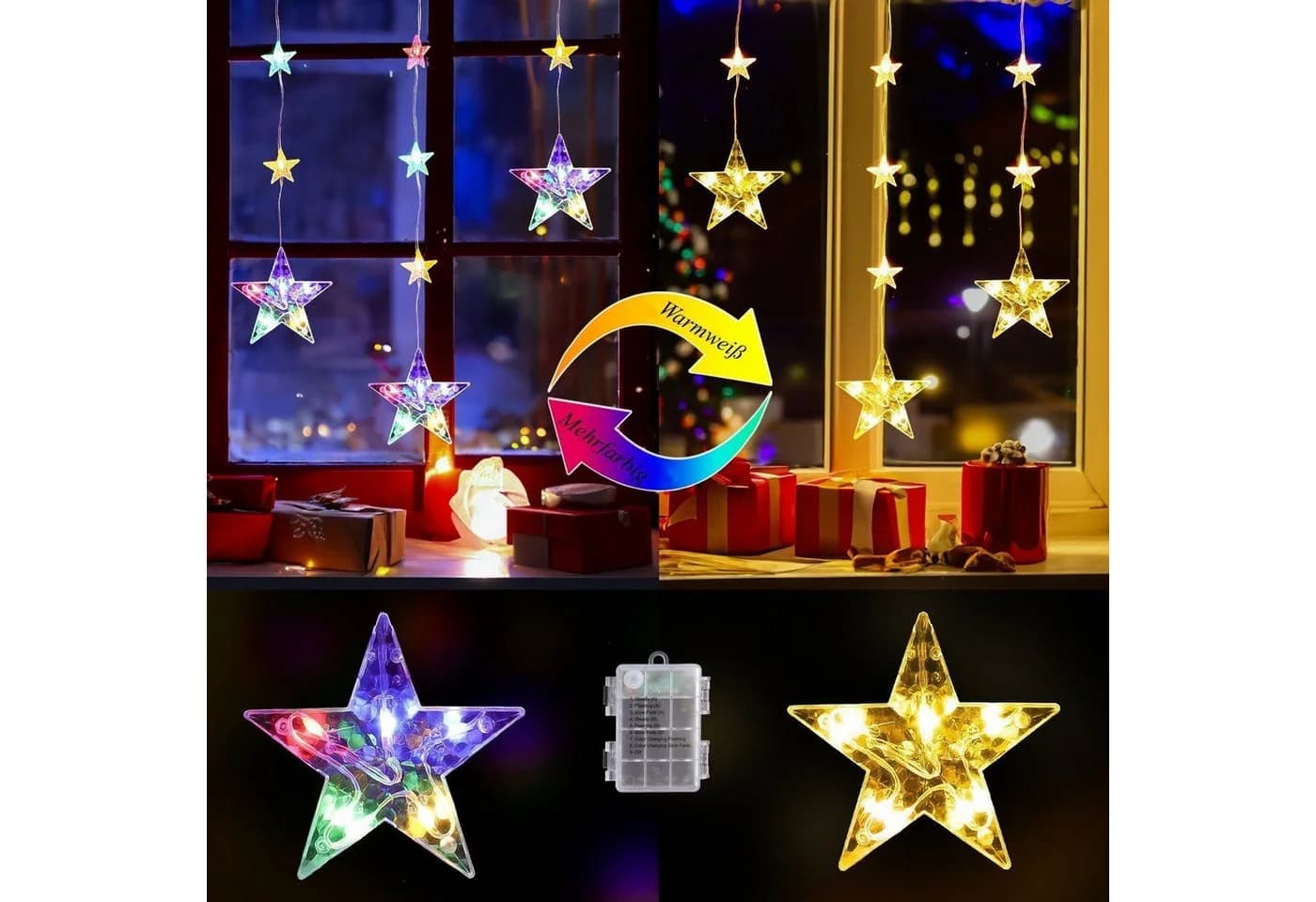 Quntis LED-Lichterkette Weihnachtsdeko Stern mit Timer 52 LEDs