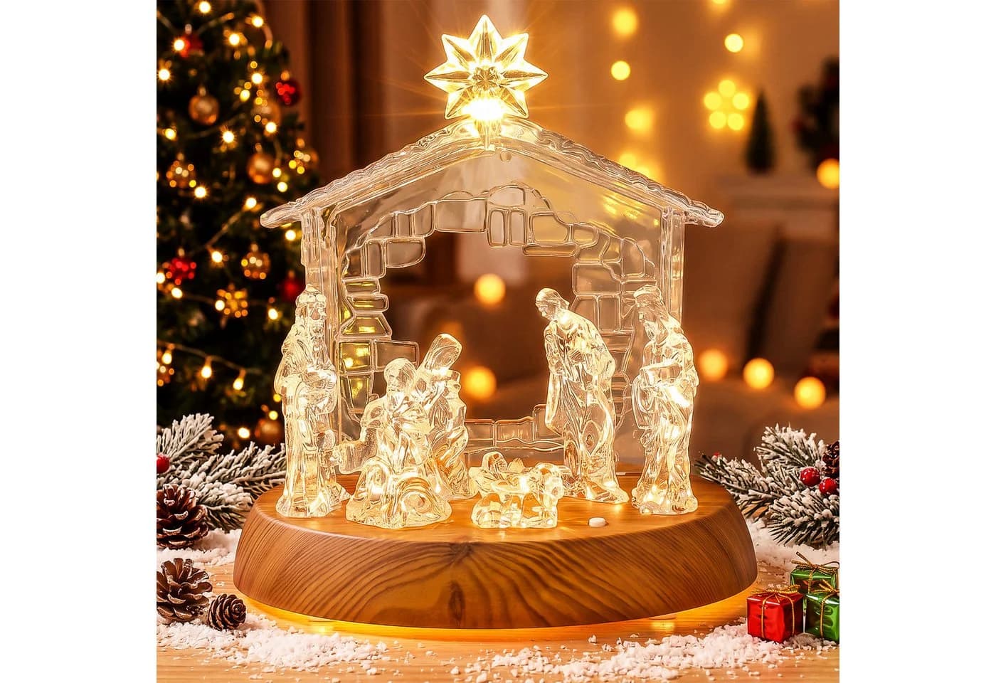 Quntis Beleuchtete Weihnachtskrippe LED mit Musik Acryl - Bild 2