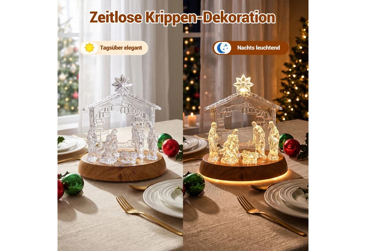 Quntis Beleuchtete Weihnachtskrippe LED mit Musik Acryl - Bild 3