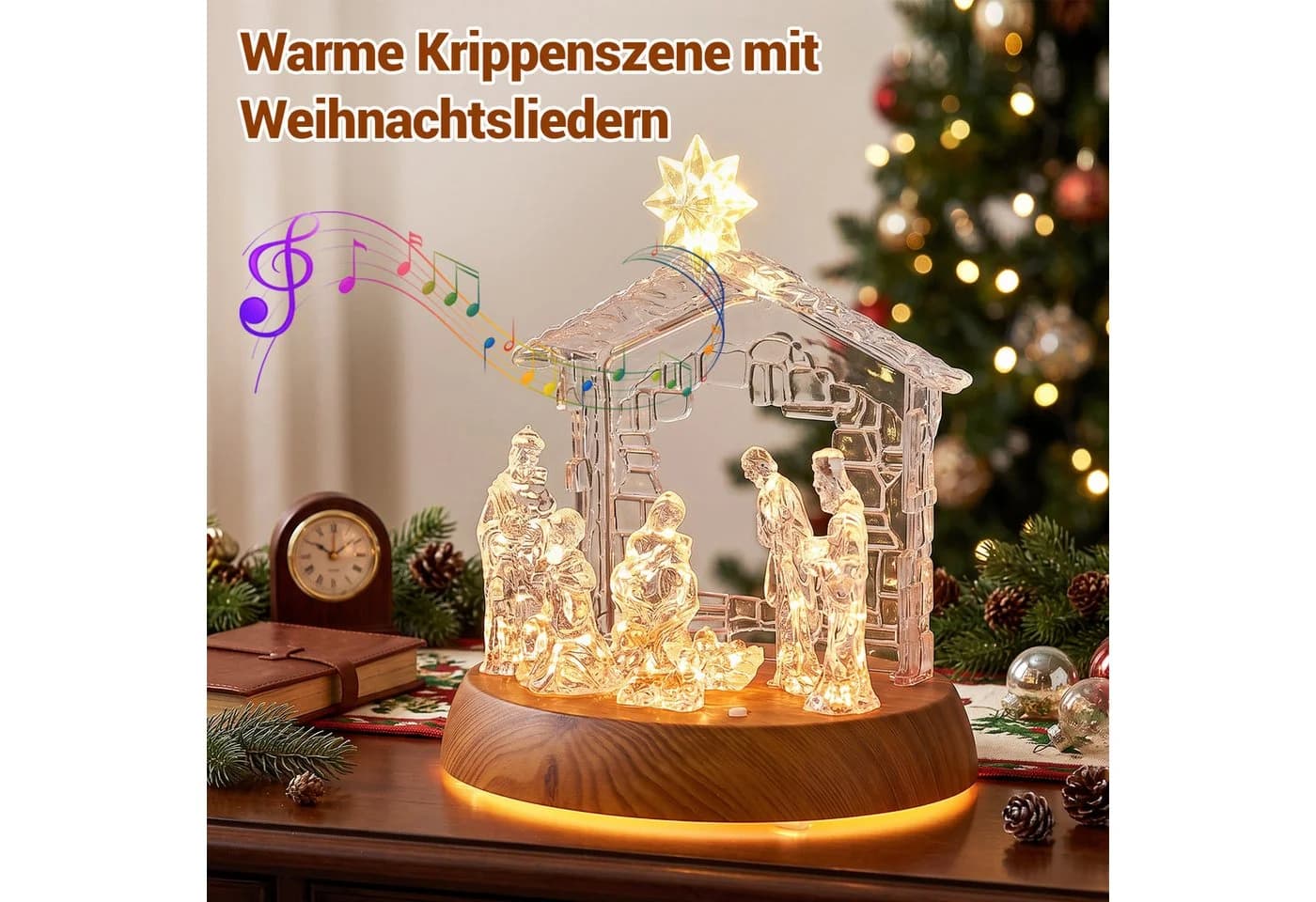 Quntis Beleuchtete Weihnachtskrippe LED mit Musik Acryl - Bild 4