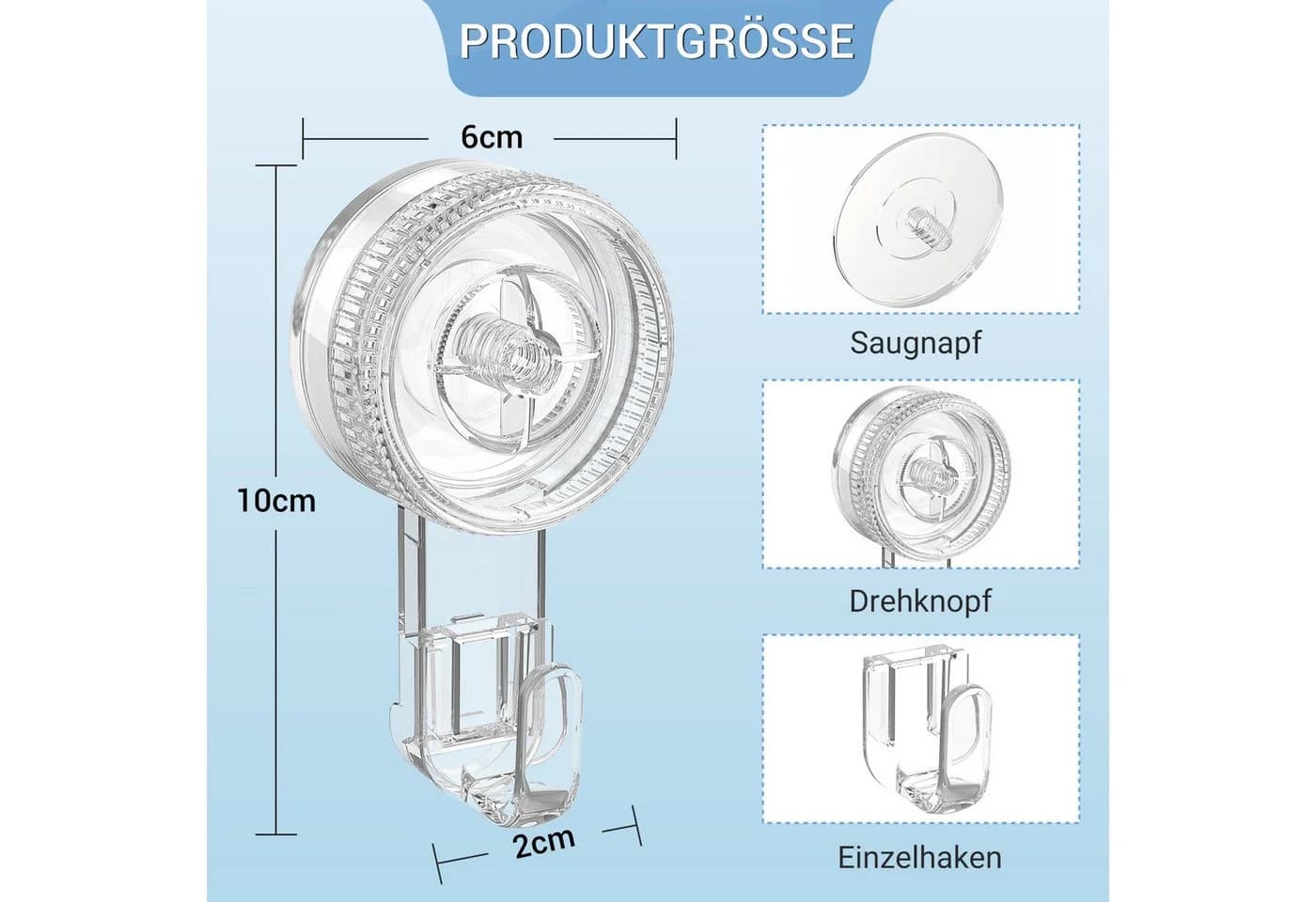 Elegear Wandhaken Saugnapf J-Form Transparent ohne Bohren - Bild 3