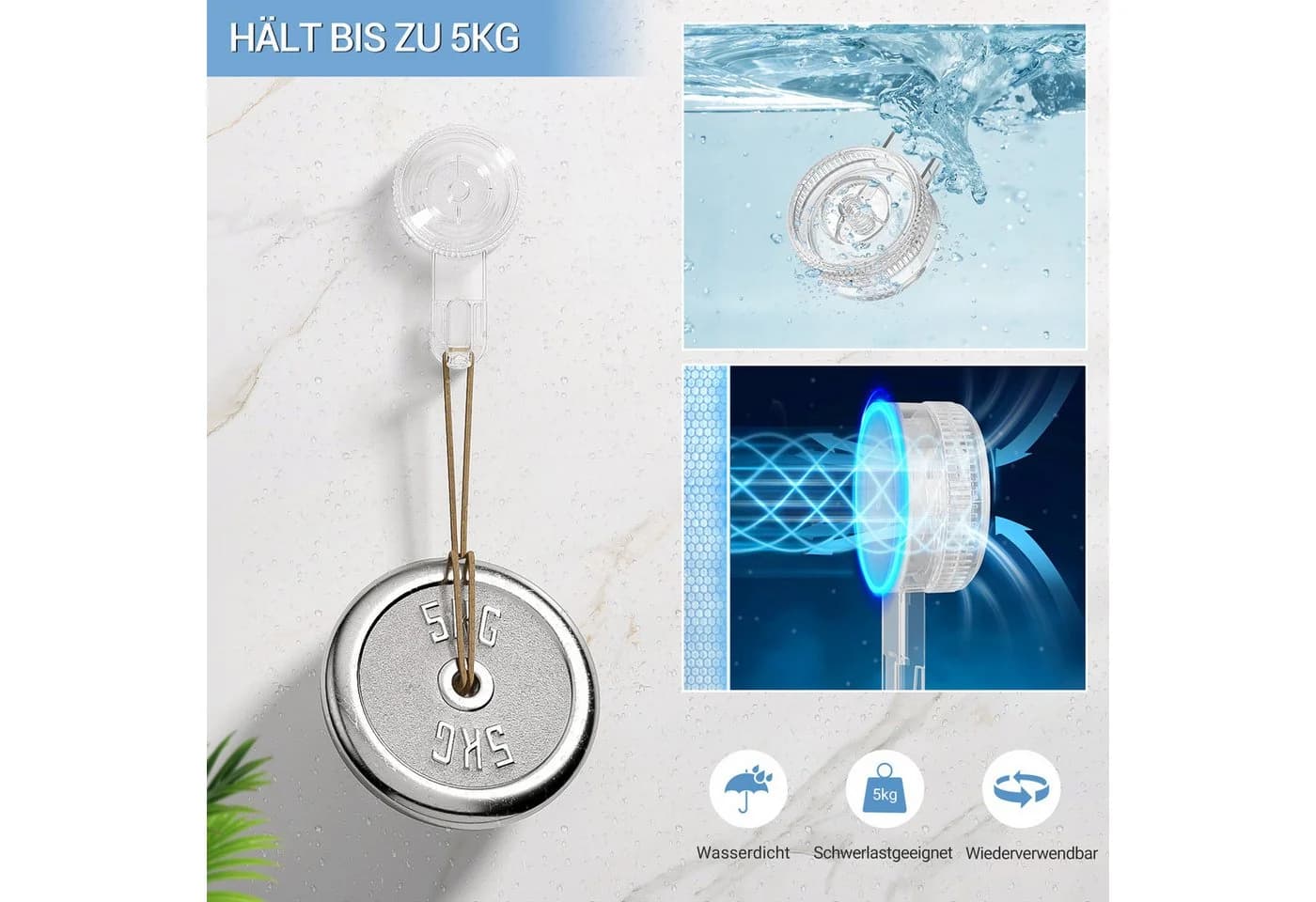 Elegear Wandhaken Saugnapf J-Form Transparent ohne Bohren - Bild 4