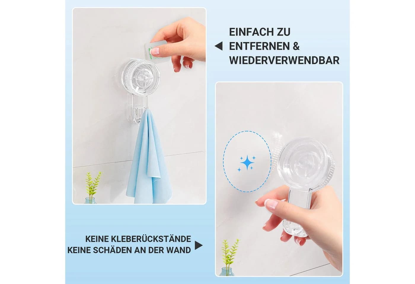 Elegear Wandhaken Saugnapf J-Form Transparent ohne Bohren - Bild 5