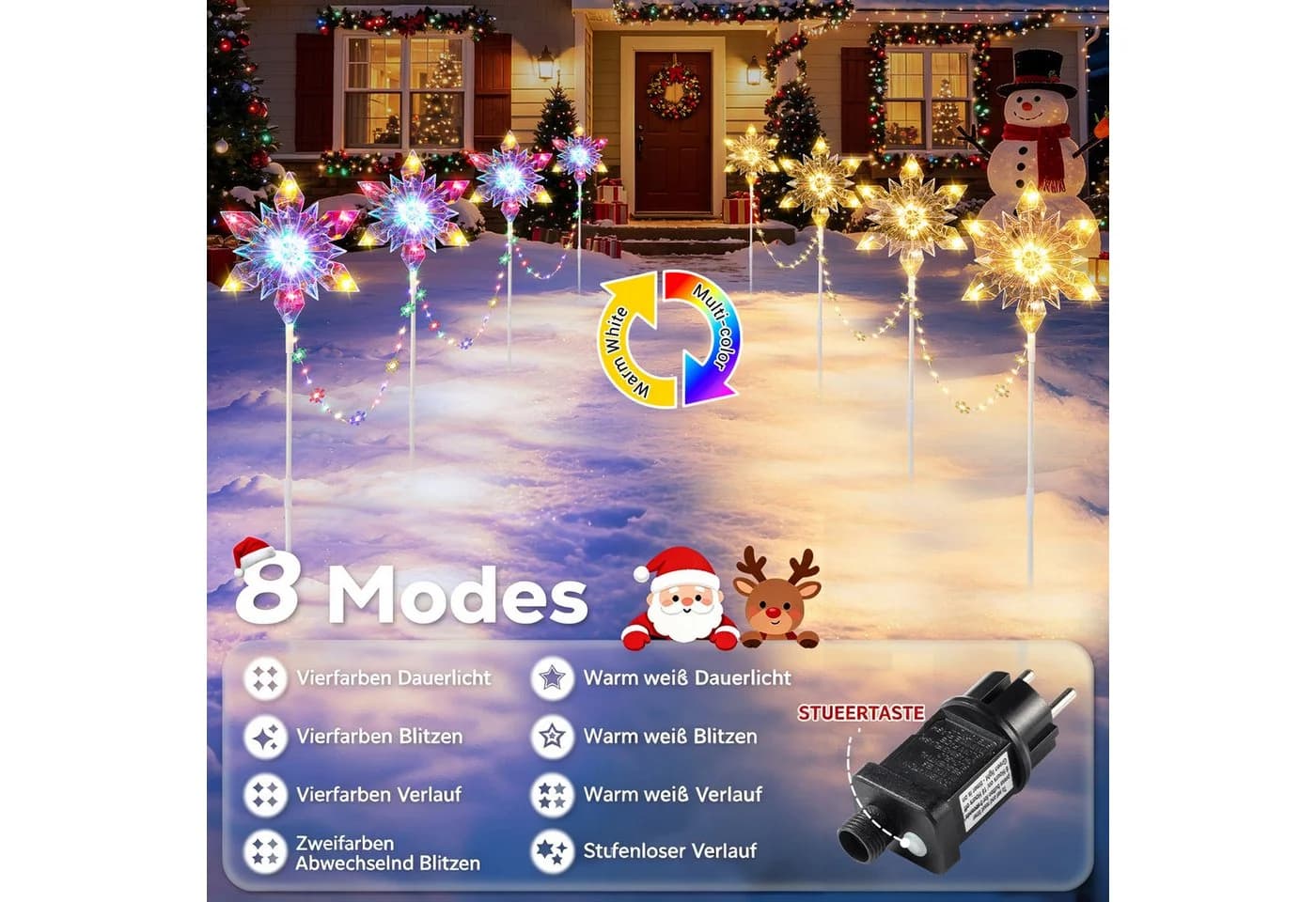 Quntis LED Lichterkette Schneeflocken 4er Set mit Timer und Farbwechsel