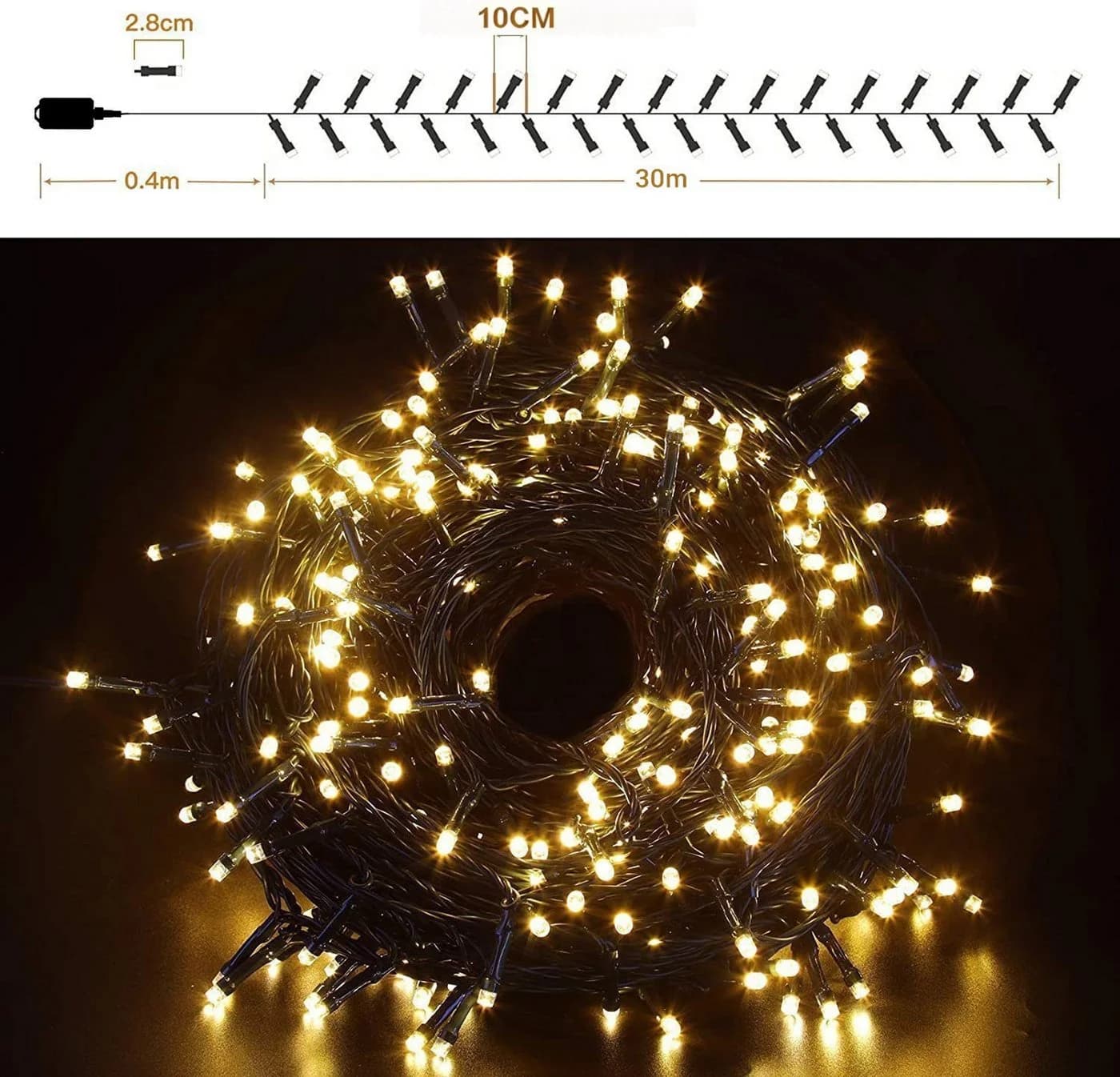 Quntis LED-Lichterkette 30m 300 LEDs Warmweiß Timer 8 Modi - Bild 3