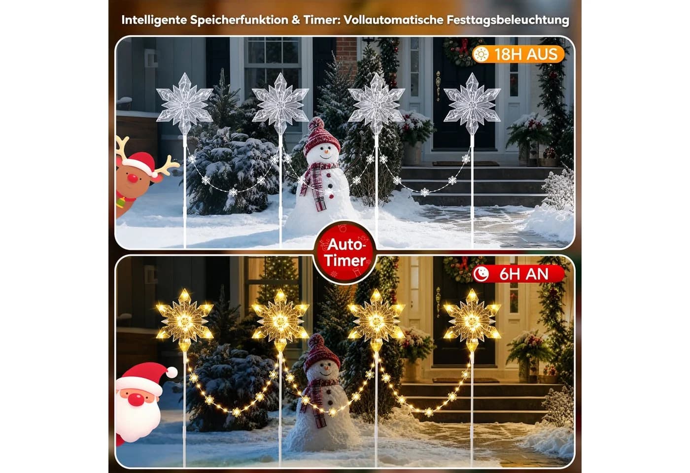 Quntis LED Schneeflocken Lichterkette 4er Set mit Timer - Bild 3