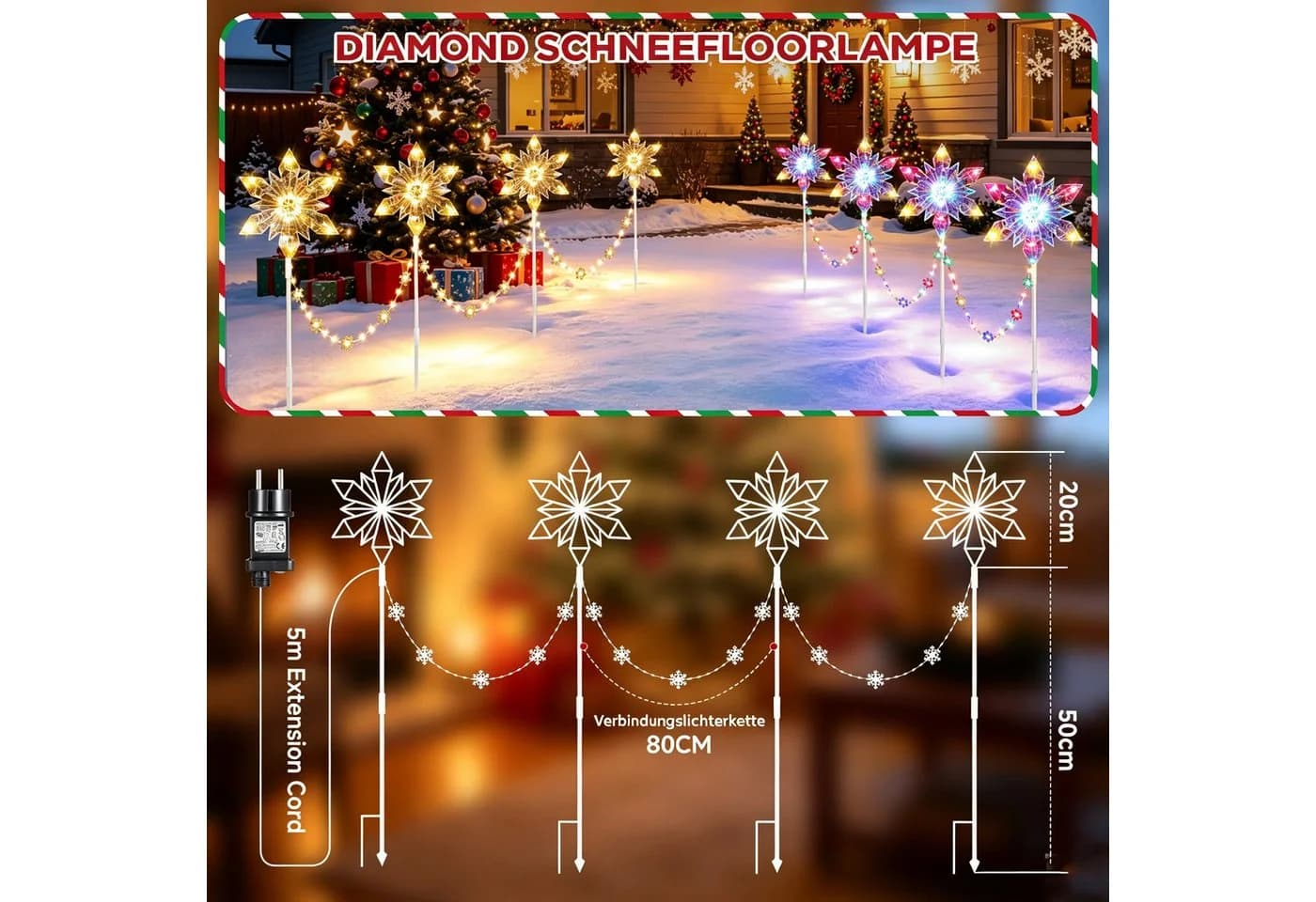 Quntis LED Schneeflocken Lichterkette 4er Set mit Timer - Bild 5