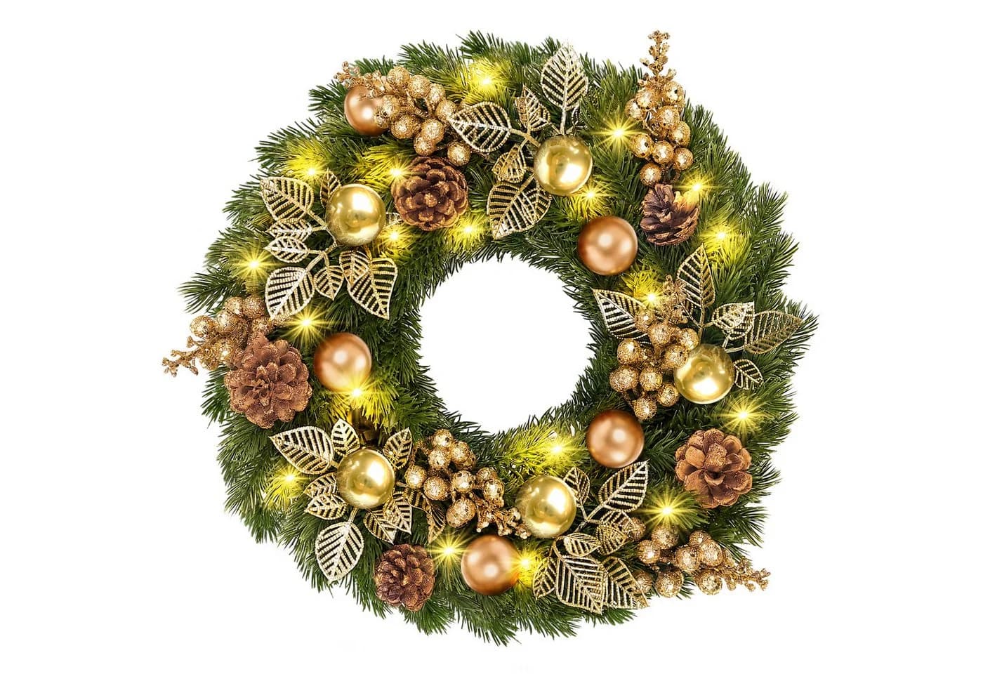 Quntis Weihnachtskranz mit LEDs Glitzer-Gold 40cm - Bild 2