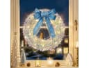 Quntis LED Türkranz 30cm mit blauer Schleife und 40 LEDs Bild 2