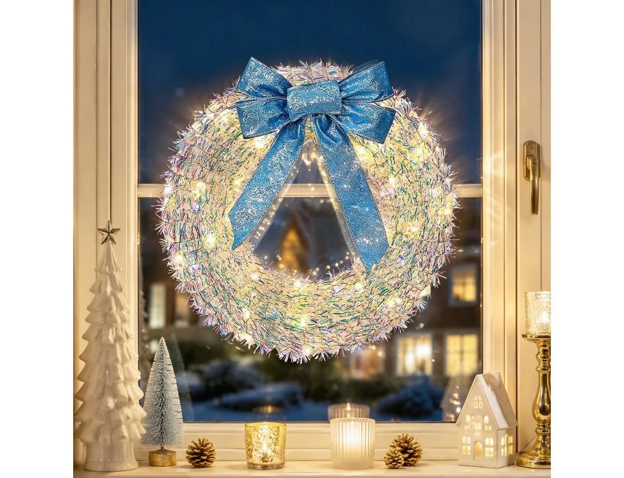 Quntis LED Türkranz 30cm mit blauer Schleife und 40 LEDs - Bild 2