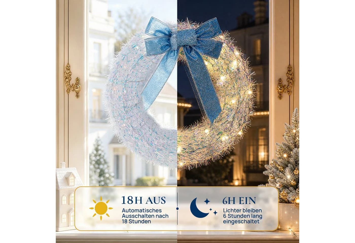 Quntis LED Türkranz 30cm mit blauer Schleife und 40 LEDs - Bild 3