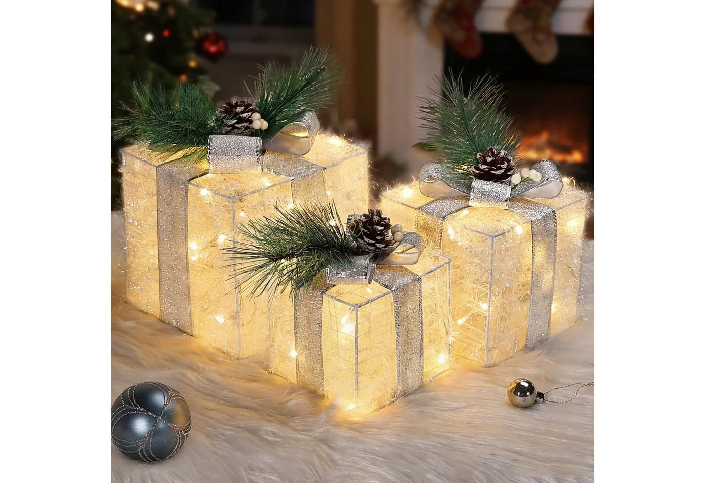 Quntis Weihnachtsdeko 3er Set mit LED & Timer silber - Bild 2
