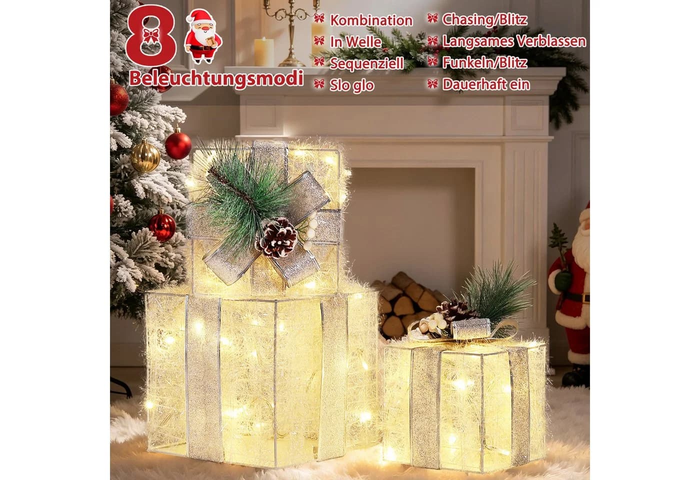 Quntis Weihnachtsdeko 3er Set mit LED & Timer silber - Bild 3