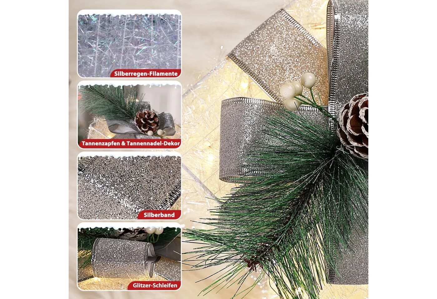 Quntis Weihnachtsdeko 3er Set mit LED & Timer silber - Bild 5