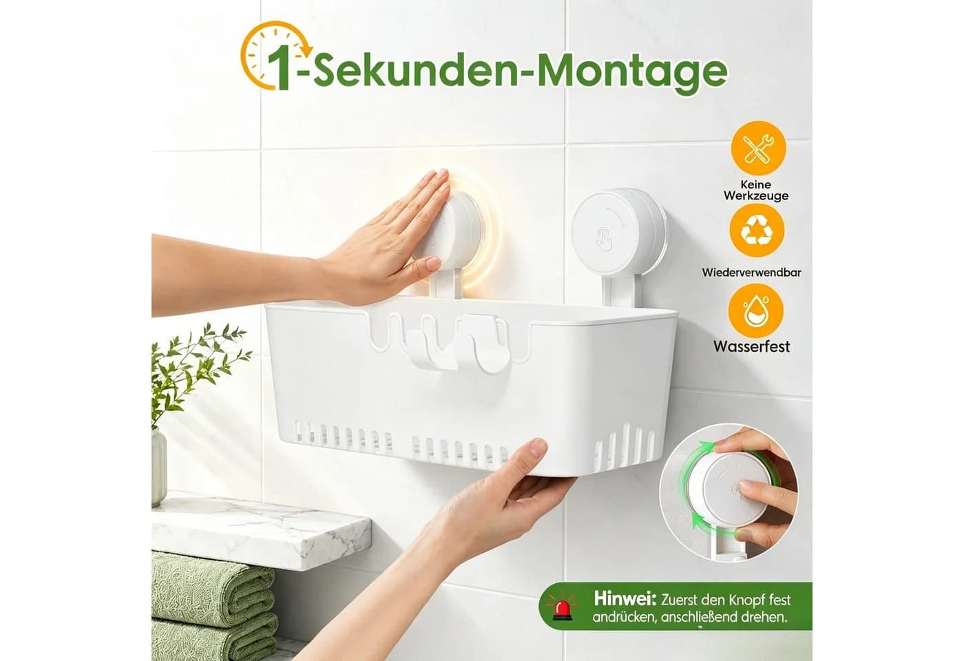 Elegear Duschablage ohne Bohren, Weiß, ABS-Kunststoff, 10 kg Tragkraft - Bild 3