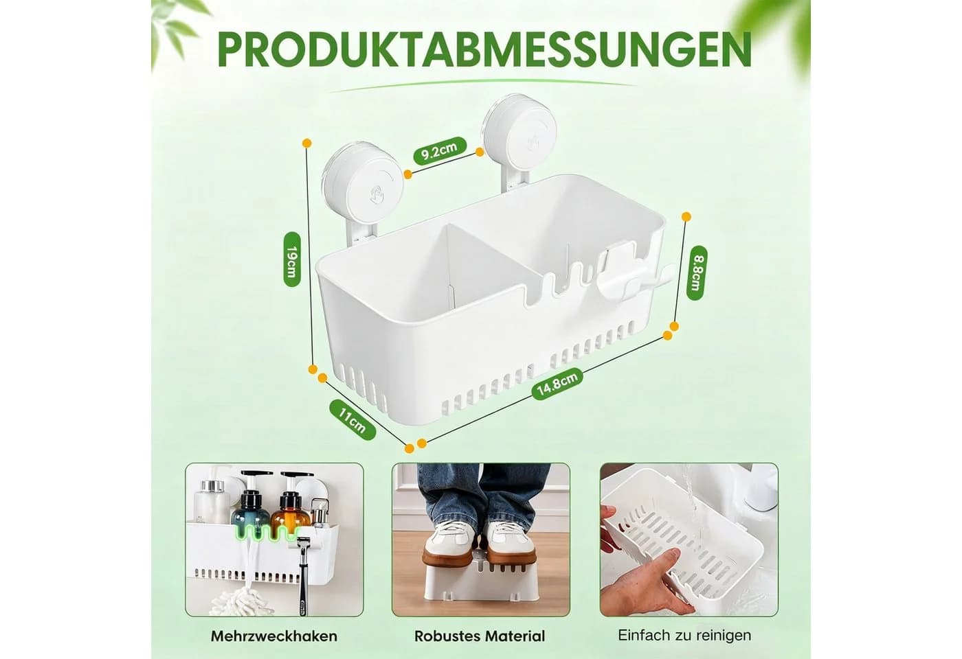 Elegear Duschablage ohne Bohren, Weiß, ABS-Kunststoff, 10 kg Tragkraft - Bild 5