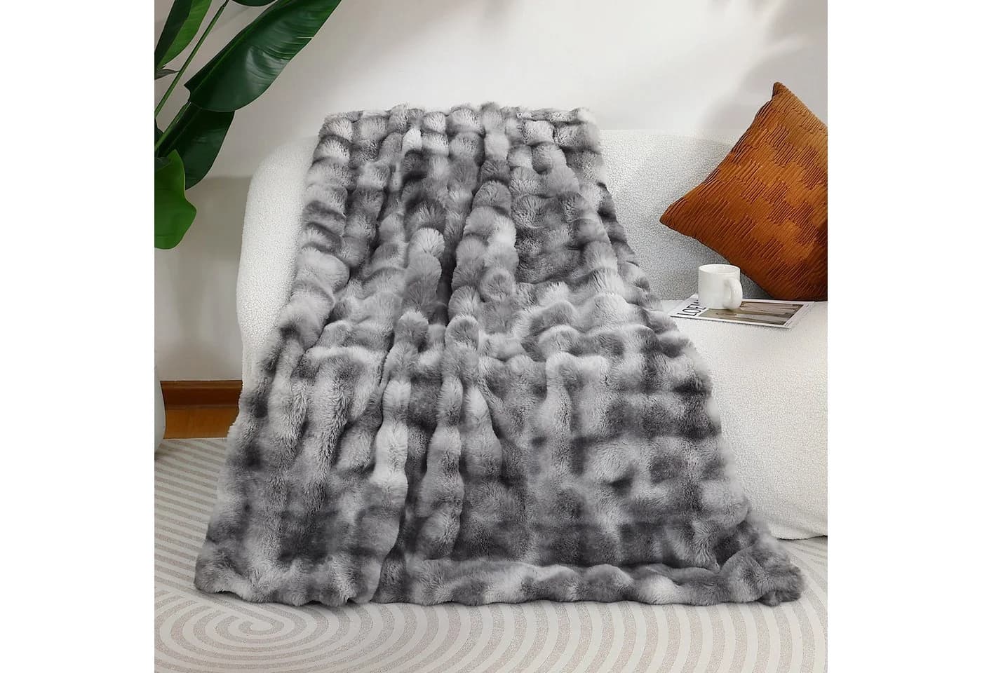Elegear Wohndecke Kunstfell Grau 150x200cm Kuscheldecke - Bild 2