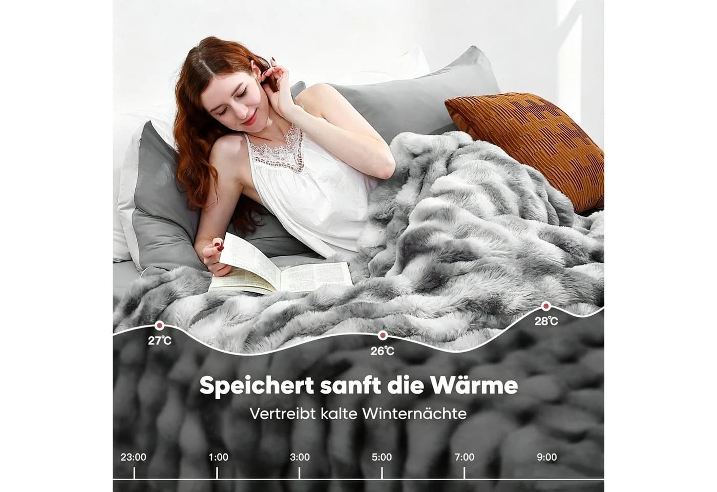 Elegear Wohndecke Kunstfell Grau 150x200cm Kuscheldecke - Bild 3