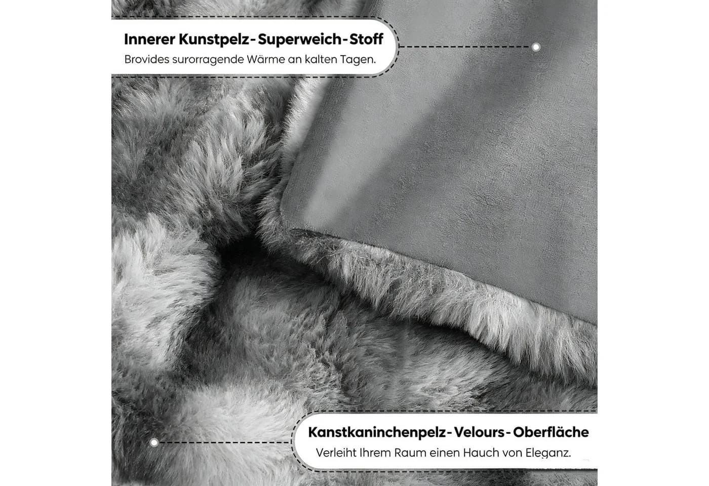 Elegear Wohndecke Kunstfell Grau 150x200cm Kuscheldecke - Bild 4